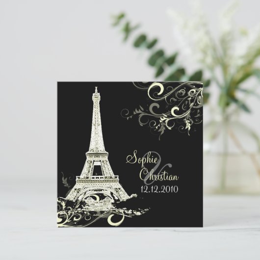 PixDezines DIY LA TOUR EIFFEL+WIRBEL/LUXE PAPIER Einladung (Stehend Vorderseite)