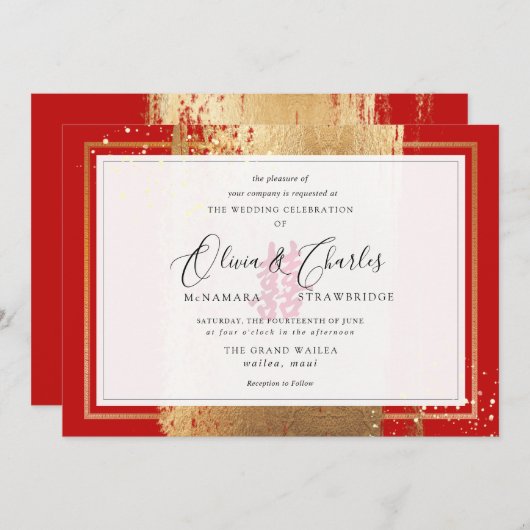 PixDezines Doppelglücklichkeit, Imitate Gold Einladung (Vorne/Hinten)