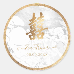 PixDezines doppelte Glück Marmor Fauxgold Runder Aufkleber