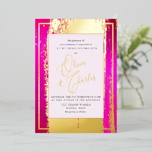 PixDezines Double Happiness Hot Pink in Real Folieneinladung (Stehend vorne)