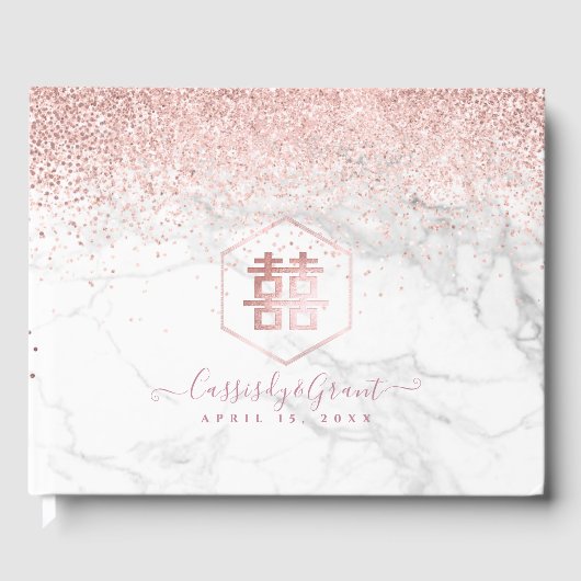 PixDezines Double Happiness Marble Rose Gold Gästebuch (Vorderseite)