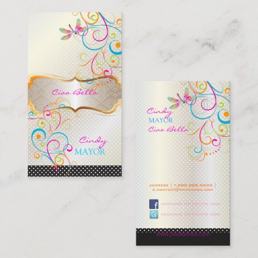 PixDezines Dragonflies Regenbogen-Wirbel Visitenkarte (Vorne/Hinten)