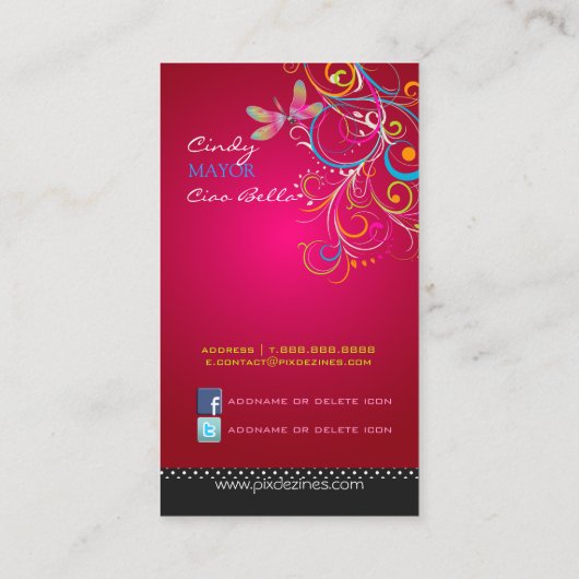 PixDezines Dragonflies/Ruby Red Visitenkarte (Rückseite)