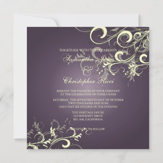 PixDezines Dunkler Lila Plum Vanilla-Wirbel Einladung (Rückseite)