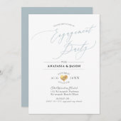 PixDezines Dusty Blue Calligraphy Engagement Party Einladung (Vorne/Hinten)