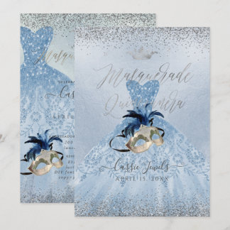 PixDezines Dusty Blue Masquerade Quinceanera Gown Einladung