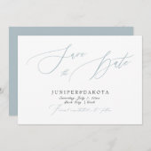 PixDezines Dusty Blue Modern Script Save the Date Einladung (Vorne/Hinten)