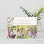 PixDezines Dusty Blue Monstera Imitats Metallic Save The Date (Stehend Vorderseite)