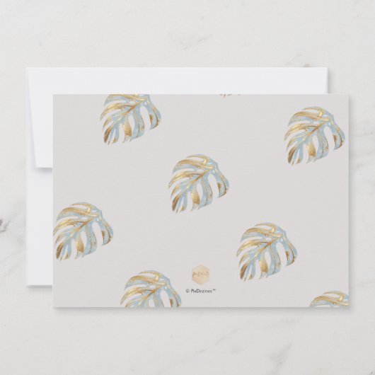 PixDezines Dusty Blue Monstera Imitats Metallic Save The Date (Rückseite)