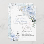 PixDezines Dusty Blue Rose Imitate Silver Glitzer Einladung (Vorne/Hinten)