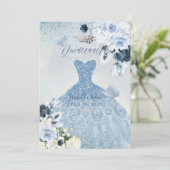 PixDezines Dusty Blue Rose Quinceanera Einladung (Stehend Vorderseite)