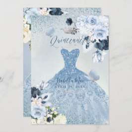 PixDezines Dusty Blue Rose Quinceanera Einladung