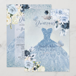 PixDezines Dusty Blue Rose Quinceanera Einladung