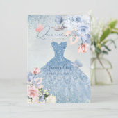 PixDezines Dusty Blue Rose Quinceanera Einladung (Stehend Vorderseite)