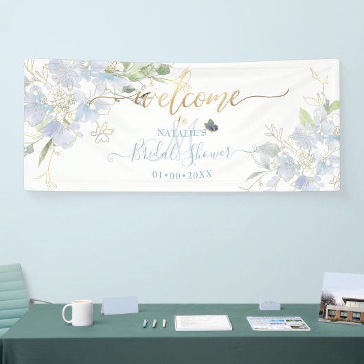 PixDezines Dusty Blue Wasserfarbe Süßer Erbsen Blu Banner (Messe)