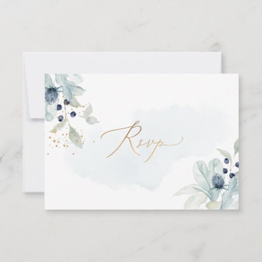 PixDezines Dusty Blue Winter Cotton RSVP Cards Einladung (Rückseite)