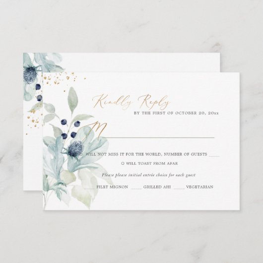 PixDezines Dusty Blue Winter Cotton RSVP Cards Einladung (Vorne/Hinten)