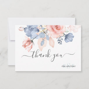 PixDezines Dusty Navy Blue Blush Rose Vielen Dank Dankeskarte