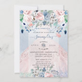 PixDezines Dusty Pink Blue Peonies Quinceanera Inv Einladung (Rückseite)