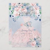 PixDezines Dusty Pink Blue Peonies Quinceanera Inv Einladung (Vorne/Hinten)