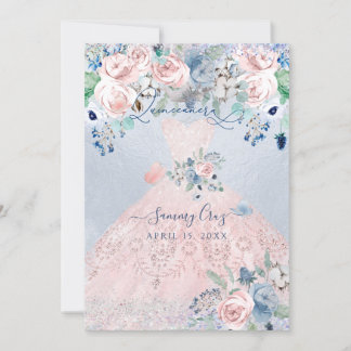 PixDezines Dusty Pink Blue Peonies Quinceanera Inv Einladung