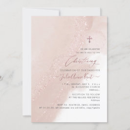 PixDezines Dusty Pink Rose Gold Christening Einladung