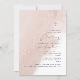 PixDezines Dusty Pink Rose Gold Christening Einladung
