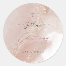 PixDezines Dusty Pink Rose Gold Christening Runder Aufkleber