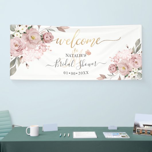 PixDezines Dusty Pink Roses Aquarellfarben Blume Banner (Messe)