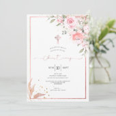 PixDezines Dusty Pink Roses Christening Einladung (Stehend Vorderseite)