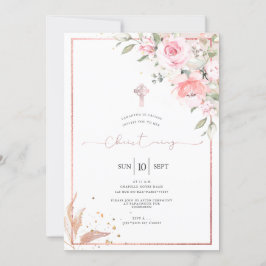 PixDezines Dusty Pink Roses Christening Einladung