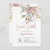 PixDezines Dusty Rose Eucalyptus Brunch+Bubbly Einladung (Vorne/Hinten)