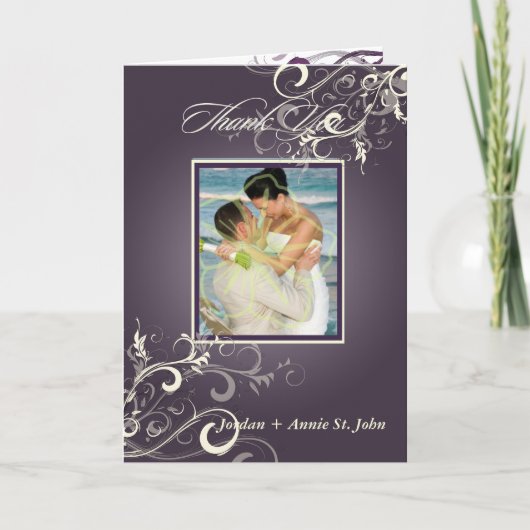 PixDezines Eggplant Wirbel Foto Vielen Dank Dankeskarte (Vorderseite)