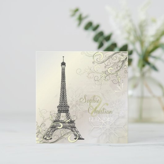 PixDezines EIFFEL PARIS+SNOWFLAKES INVITATIONEN Einladung (Stehend Vorderseite)