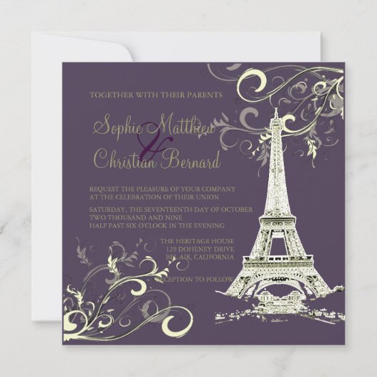 PixDezines EIFFEL TOWER INVITATIONEN/DEUTLICHER HI Einladung (Rückseite)