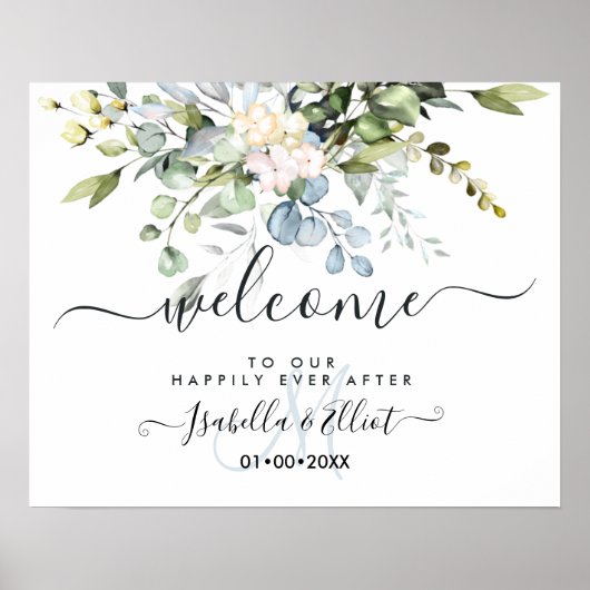 PixDezines Elegant Blue Gum Eucalyptus Willkommen Poster (Vorne)