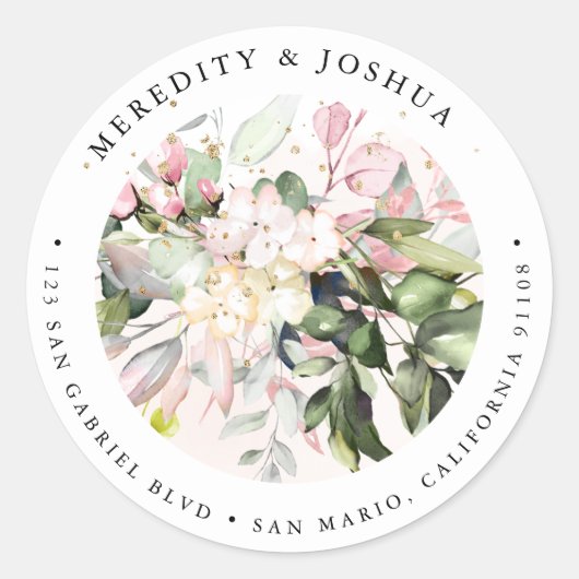 PixDezines Elegant Botanischer Rosa Eukalyptus Runder Aufkleber (Vorderseite)