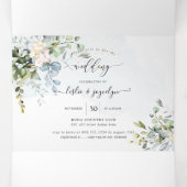 PixDezines Elegant Dusty Blue Eucalyptus Dreifach Gefaltete Einladung (Innenseite Mitte)