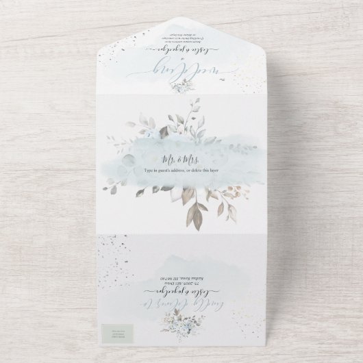 PixDezines Elegant Dusty Blue Rose All In One Einladung (Außenbereich)