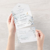 PixDezines Elegant Dusty Blue Rose All In One Einladung (Abreißen)