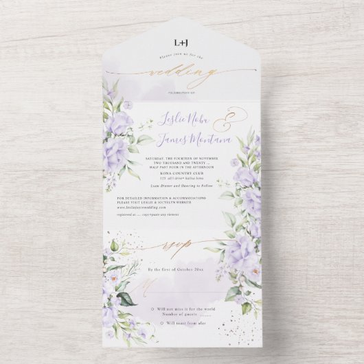 PixDezines Elegant Dusty Lila Rose All In One Einladung (Innen Boden)