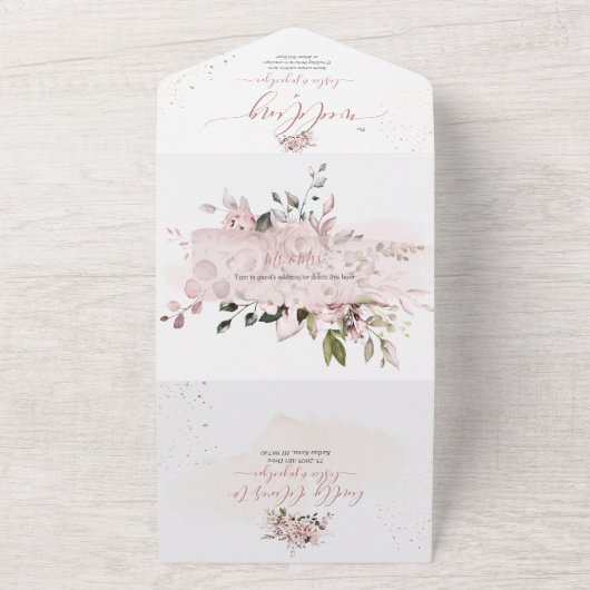 PixDezines Elegant Dusty Rose+Gum Eukalyptus All In One Einladung (Außenbereich)