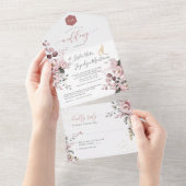 PixDezines Elegant Dusty Rose+Gum Eukalyptus All In One Einladung (Abreißen)