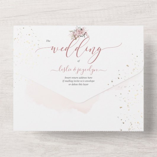 PixDezines Elegant Dusty Rose+Gum Eukalyptus All In One Einladung (Rückseite)