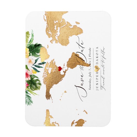 PixDezines Elegant Gold Map Save the Date Magnet (Vertikal)