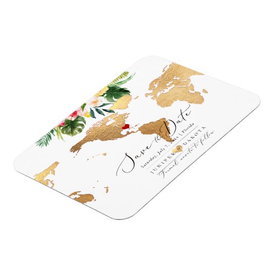 PixDezines Elegant Gold Map Save the Date Magnet (Linke Seite)