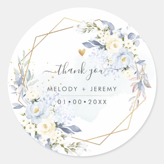 PixDezines Elegant H2 Blue Rose Vielen Dank Runder Aufkleber (Vorderseite)