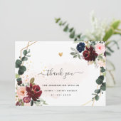 PixDezines Elegant H2 Burgundy Blush Navy Blume Dankeskarte (Stehend Vorderseite)