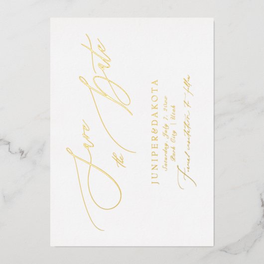 PixDezines Elegant Luxe Calligraphy Save the Date Folieneinladung (Vorderseite)