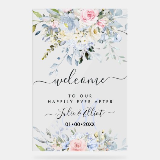 PixDezines Elegant Pink Blue Blumen Acrylschild (Vorderseite)